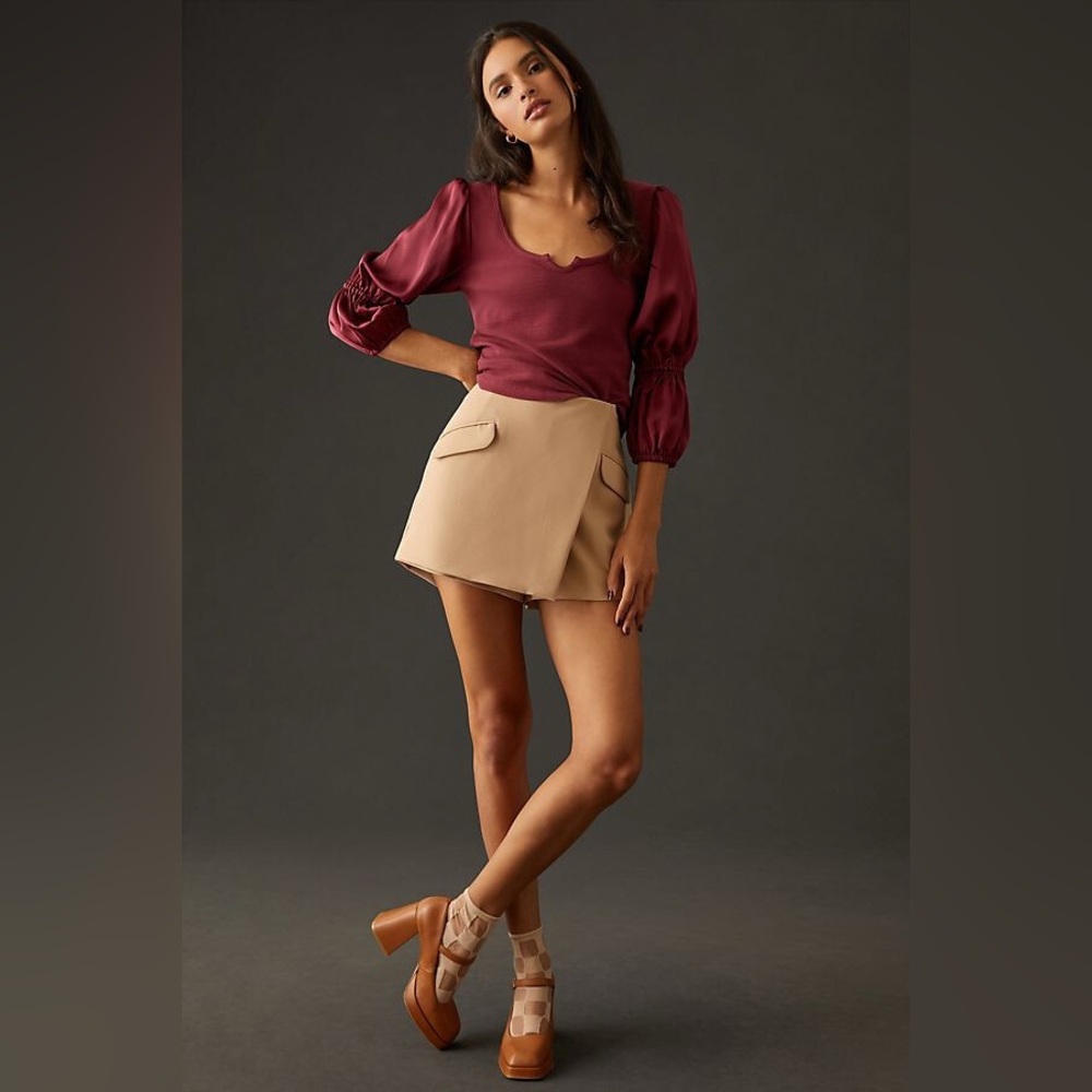 Anthropologie NWT Maeve Burgundy Poet Sleeve Blouse Size XS